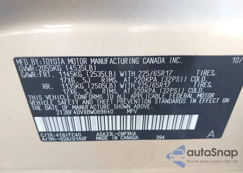 2011 Toyota Rav4 z USA, uszkodzony, nr VIN 2T3BF4DVXBW089840